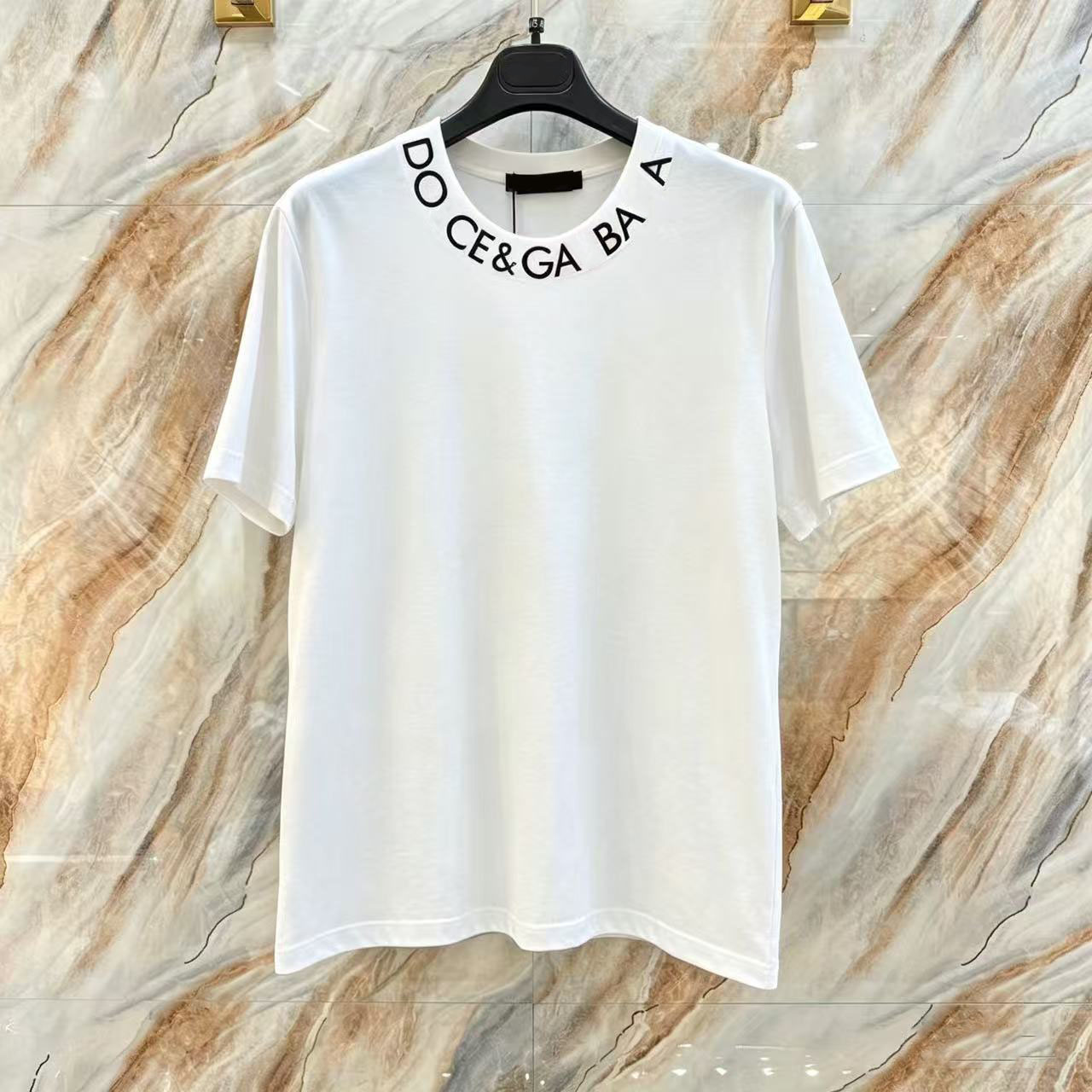 Men Crew Neck Short Sleeve T-shirt, White Solid Top With Neck Ring Letter Print, Soft Smooth Cotton Fabric, Loose Fit Casual Daily Wear, Men Basic T