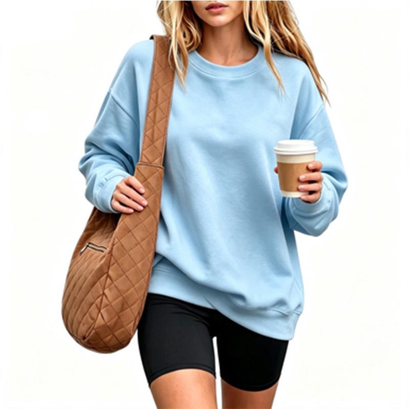Sweat-shirt unisexe surdimensionné à col rond, pull de couleur unie à manches longues, Streetwear décontracté, haut de sport d'automne et d'hiver