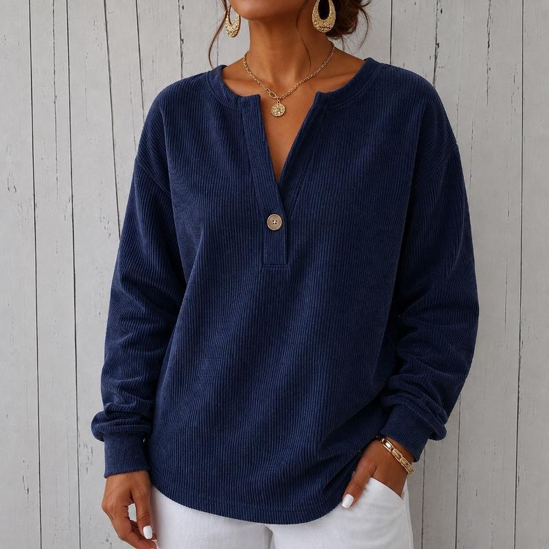 Designer New Women Corduroy V Neck Long Sleeve T Shirt Solid Color Loose Casual Fall Winter Basic Top S-XXL