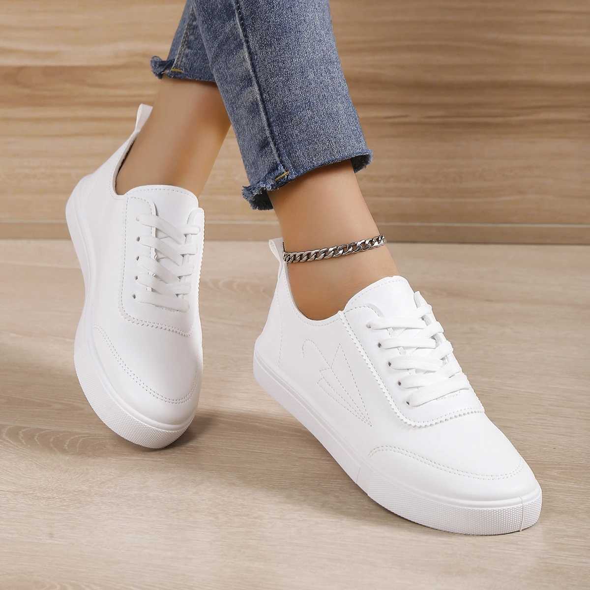 Casual Shoes 2026 Women Leather Pu Casual Shoes Woman Shoes New Fashion Platform White Shoes Sneakers Breathable Lace-Up Women Sneakers 8789 H261016