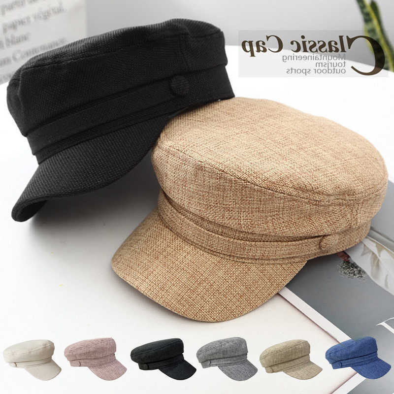 Retro British Style Solid Color Breathable Flat Top Newsboy Cap Sun Hat Military Cap Beret Hats S261016OPF3