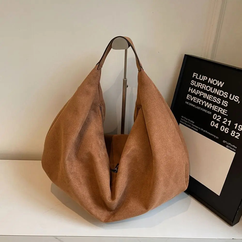 Trendy Handbag Suede Shoulder Bag Large Capacity Fashion Ladies Crescent Bag Solid Color Korean Style Tote Bag Streetwear 261016