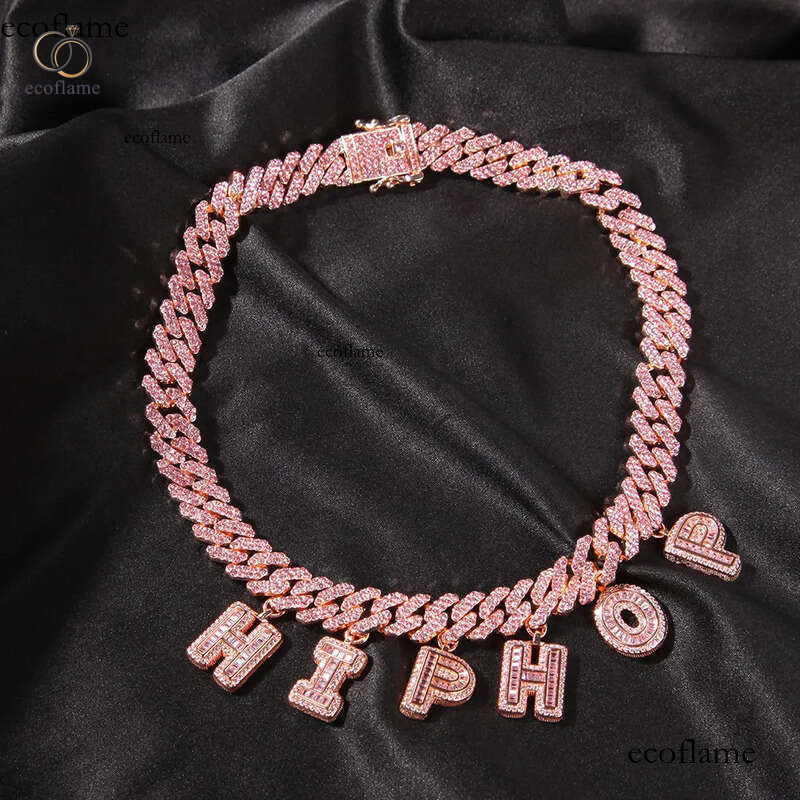 TopBling A-Z Custom Name Letters Pendant Necklaces Bracelets 12mm Cuban Link Chain Bracelet Rose Gold Plated
