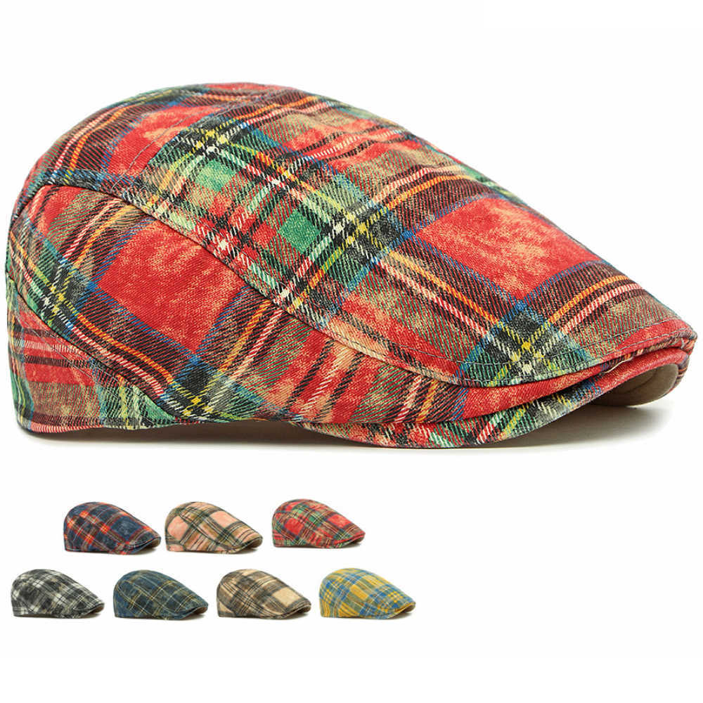 Beret HT4800 Caps Men Women Vintage Plaid Artist Painter Beret Hat Male Female Ivy Flat Cap Spring Summer Adjustable Mens Berets S261016DQ6M