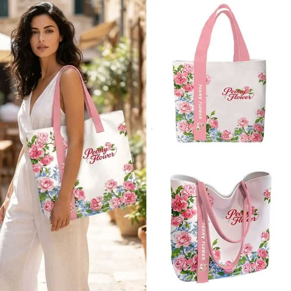 Evening Bags Fashion Floral Canvas Tote Bag Reusable Large Capacity Shoulder Bag Lightweight Commute Handbag Daily Commute H261016