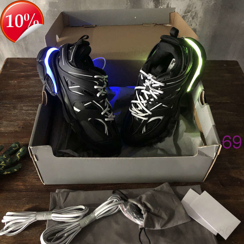 with Box Womens Mens Designer Casual Shoe Track LED Sneaker Grey Blue Gomma Leather Black Pink Trainer Nylon Printed Platform for Men Light 3 30 Tra