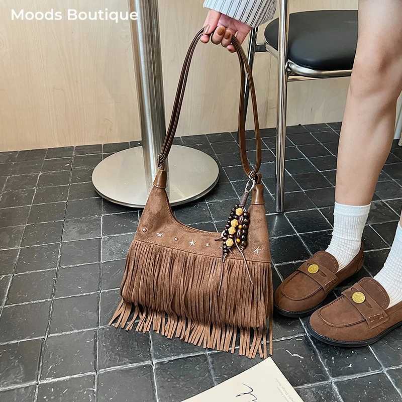 Totes MOODS Fashion Shoulder Bags For Women Rivets Tassels Decored PU Suede Cross Body Bag 2025 Autumn Latest Luxury Designer Handbags X261016