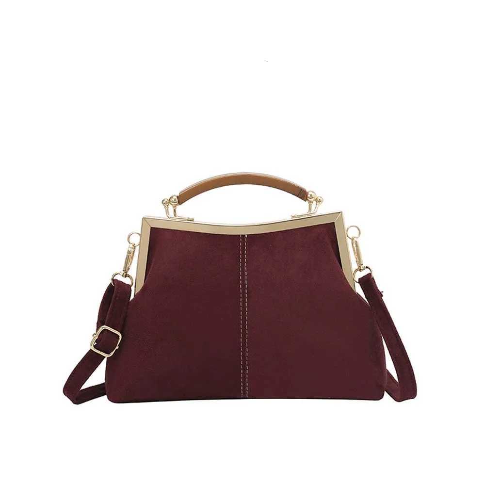 Shoulder Bags Elegant Kiss Lock Shoulder Bag Large Capacity Contrast Color Frosted Velvet Crossbody Bag Detachable High Quality X261016