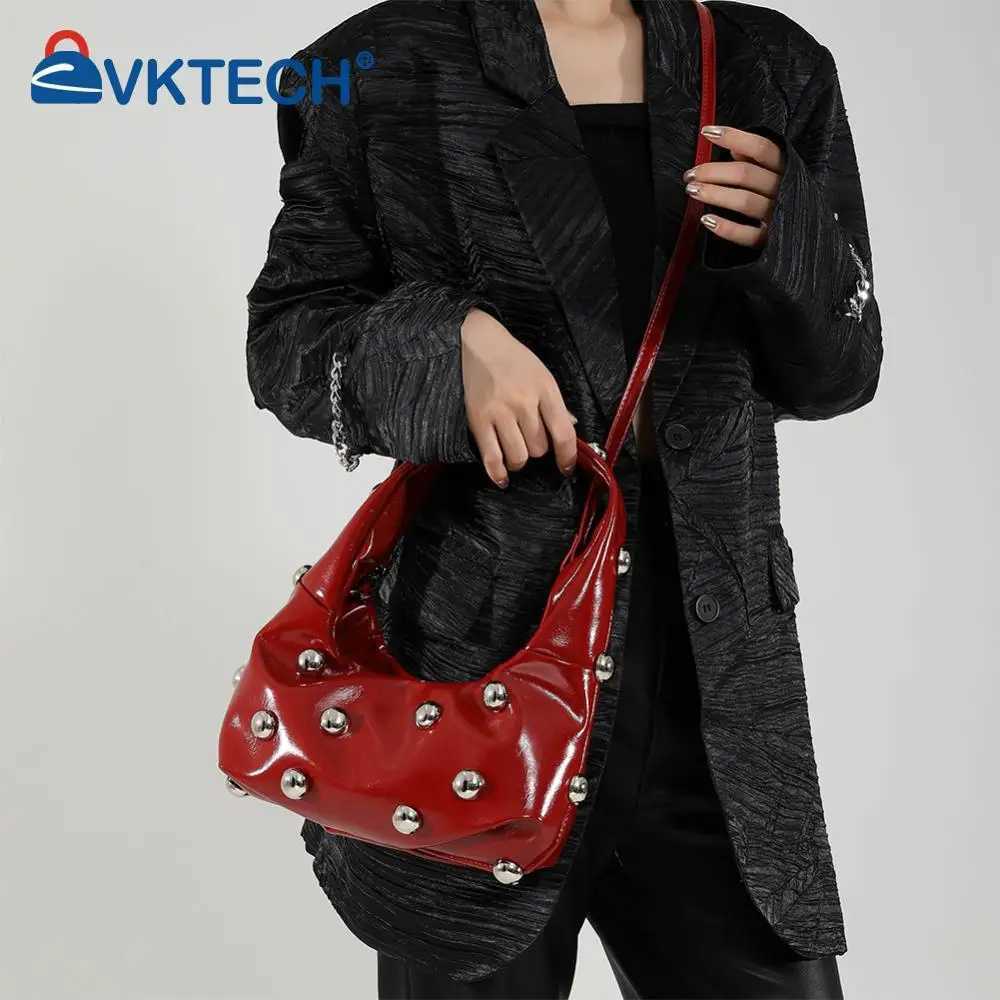 Shoulder Bags Women PU Rivet Shoulder Bag Stylish Crossbody Bag Solid Color Trendy Underarm Bag Adjustable Strap Cool Sling Bag Chic Hobo Bag X26101