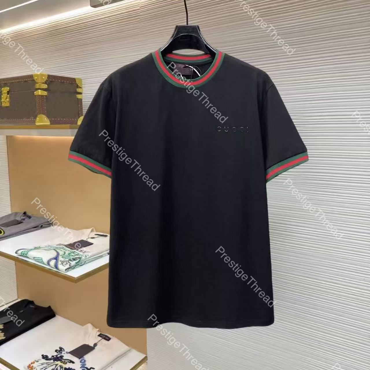 High-Quality Designer Men's T-Shirt - New Short-Sleeve Tee with Embroidered Letter Logo, Crew Neck, Red and Green Color Block, Summer Big Size
