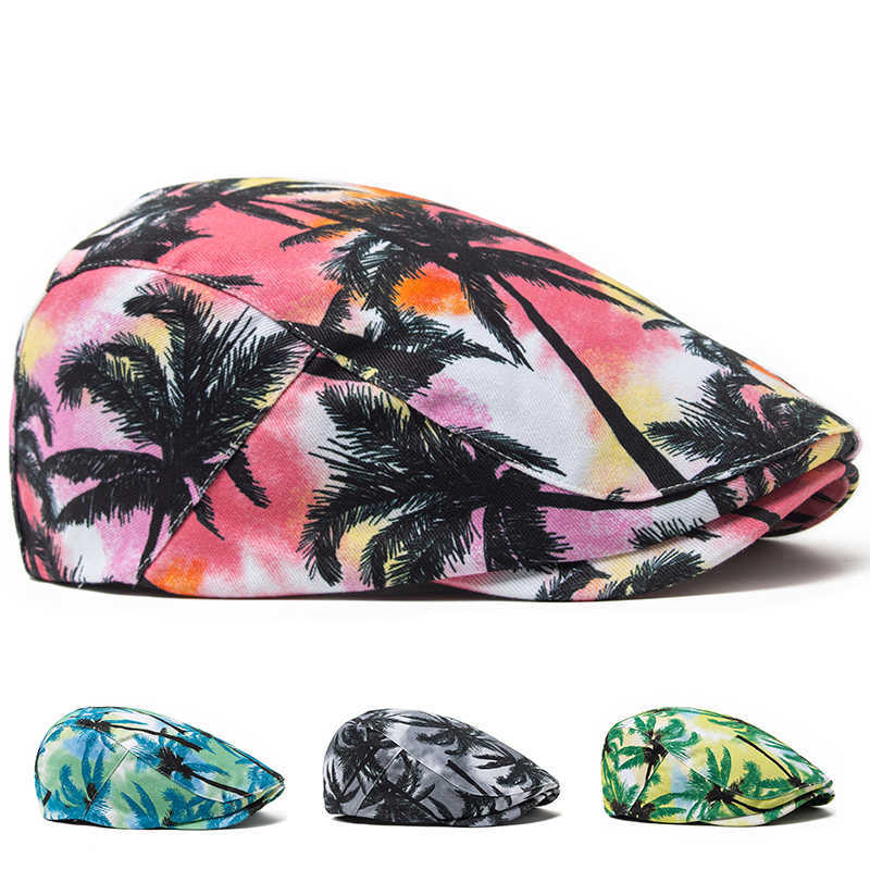 Style Vacation Men Women Beret Summer Fashion Print Cotton Soft Top Beach Visor Hat Casual Painter Berets Unisex Adjustable S261016FSJP