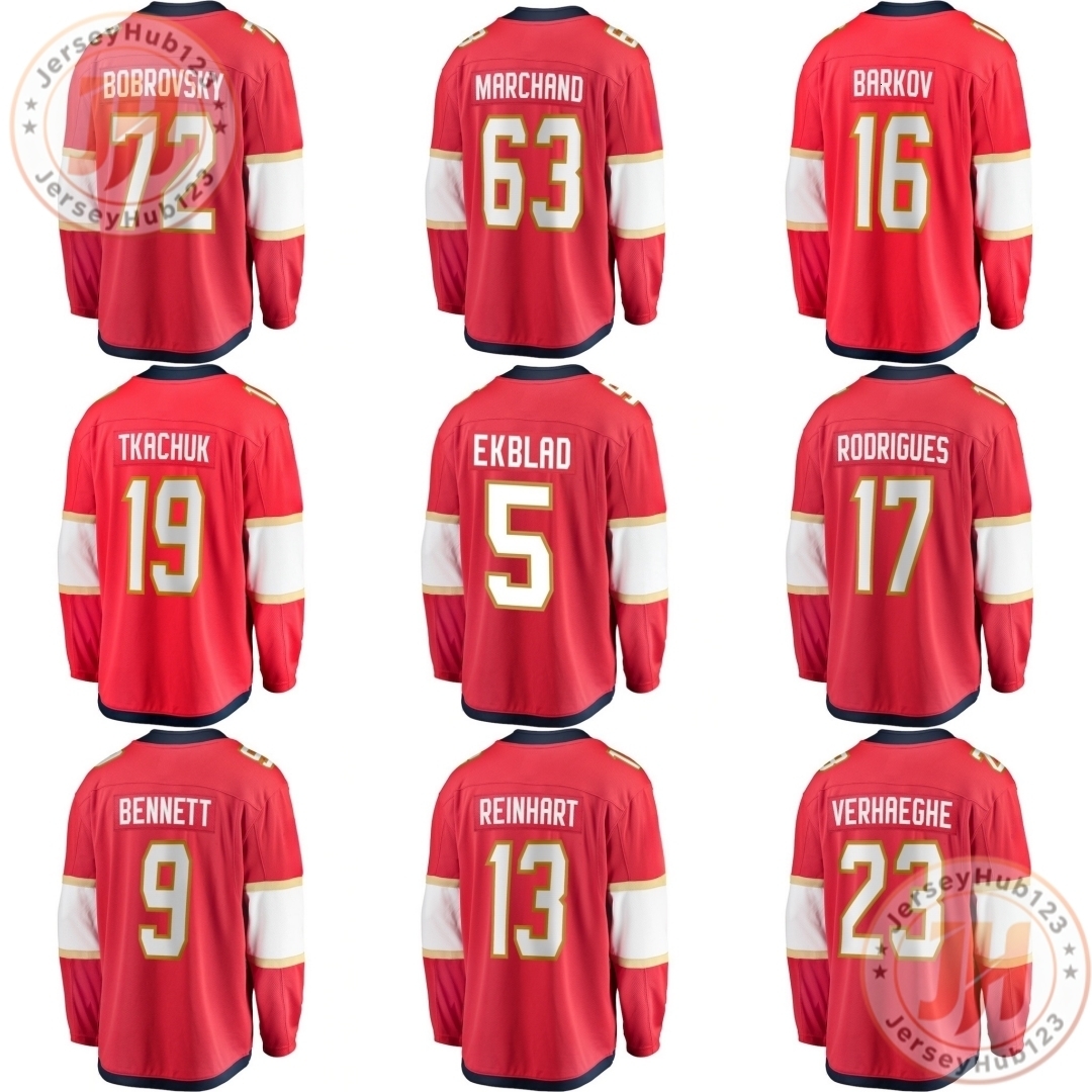 72 Bobrovsky #63 Marchand #19 Tkachuk Men's Embroidery Ice Hockey Jersey Red Wholesale Hockey Uniform