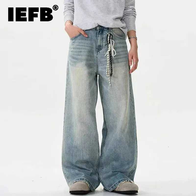 Men's Jeans IEFB Distressed Jeans Solid Color Washing Summer Men Trousers Loose Wide Leg Casual Straight Moustache Effect Male Bottom 9W665T261