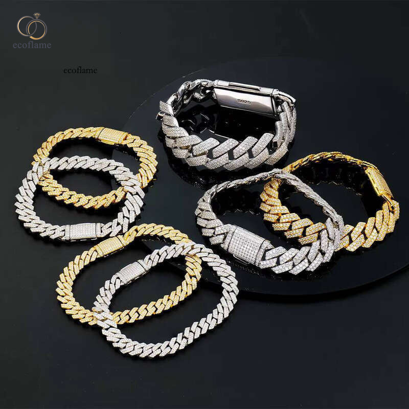 8-20mm Gold Plated Sterling Sier Miami Iced Out VvsMossanite Moissanite Cuban Men's Chain Bracelet