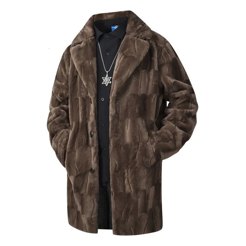 The Thickened and Lengthened Midlength Extreme Coat Fashionable Elegant Men's Warm with Simple Suit Collar Fur 261012