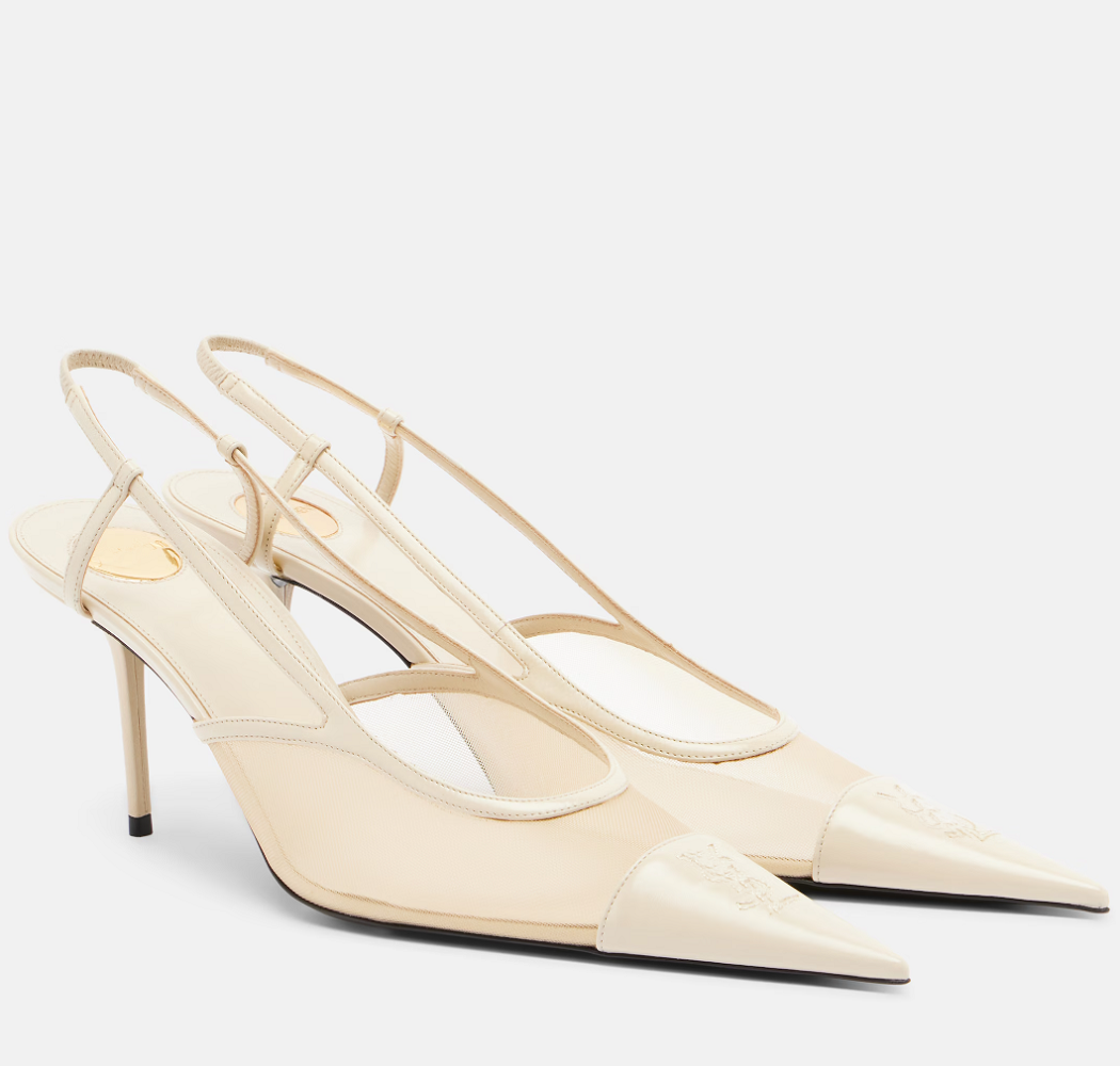 Elegant Brand Women Renee Slingback Pumps Mesh Leather-trimmed Pointed-toe Sandals Shoes Party Wedding Dress Lady Sexy Walking EU36-41