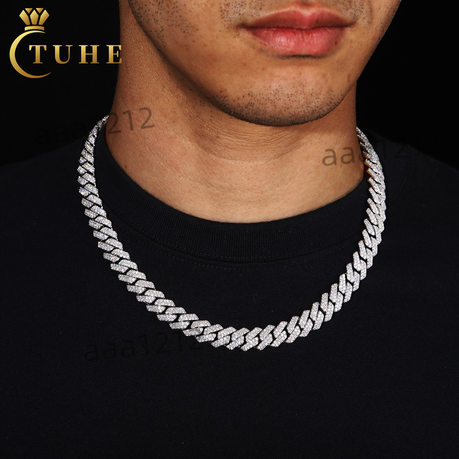 Luxury Rappers Jewelry 12mm Gold Plated Lab Grown VVS Moissanite Diamond Iced Out Cuban Link Chain Necklace for Men Women