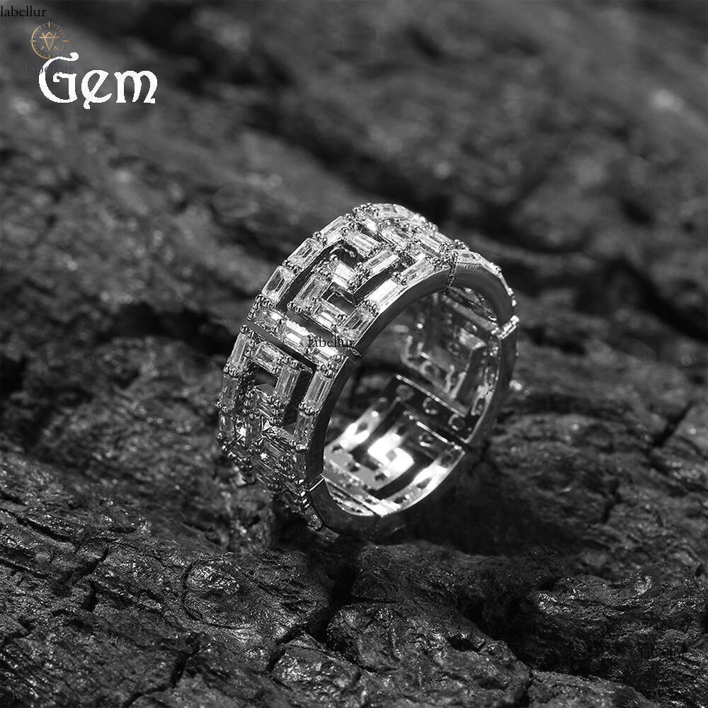 Moissanite Jewelry New Product Square for Men Creative Hollow Design Silver Inlaid Moissanite Hip Hop Ring Wholesale 0