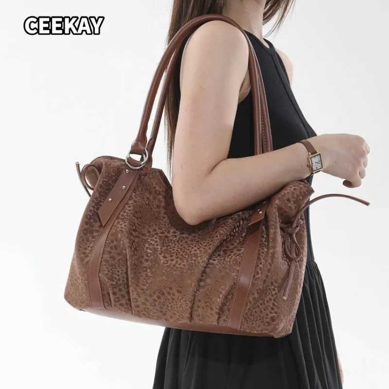 Shoulder Bags CEEKAY Women's Hobo Bag Dark Brown Leopard Print Faux Suede Metal Ring Detail Versatile Everyday Commute Casual Vintage Chic X261