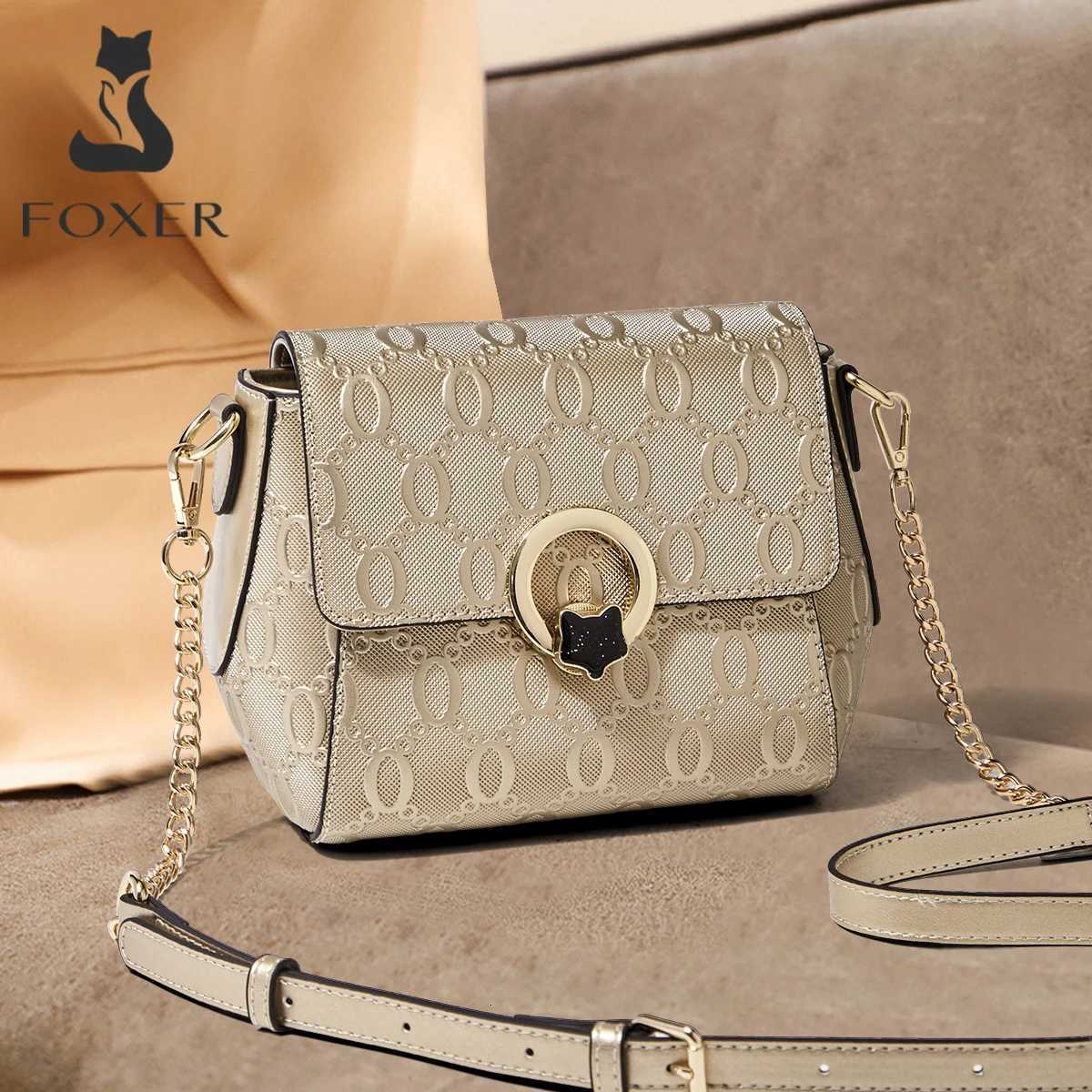 Shoulder Bags FOXER Women's Shoulder Bag Cowhide Leather Gold Elegant Female Flap Bag 2026 Fashion Lady Crossbody Bag Purse H261016