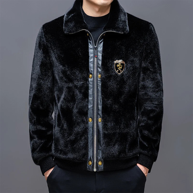 2025 Mink Coat Men'sThick Warm Fur Men's Faux Leather Jacket Men Velvet Lapel Veste Cuir Homme Jaqueta Motoqueiro 261014