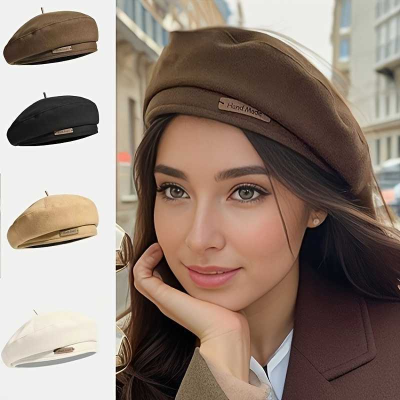 Style Maillard French Beret Hats for Women Beige Beret Hat Solid Color Cotton Beret Cap for Womens Girls Lady S261016XFQ1