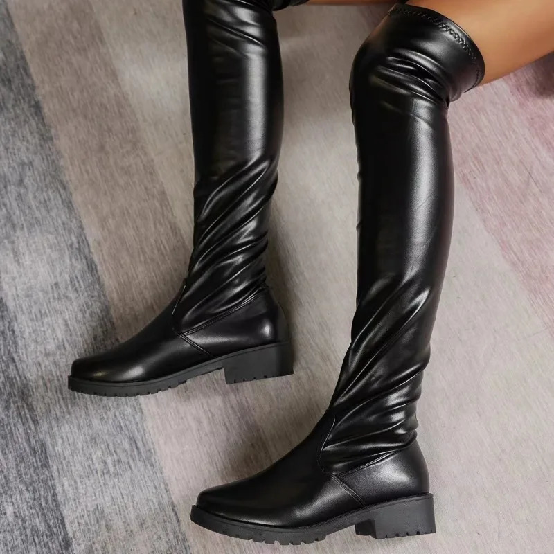 Women's Over-the-knee Boots Thigh High Trend Elegant Plus Size Comfortable Fashion Round Head Black 261016