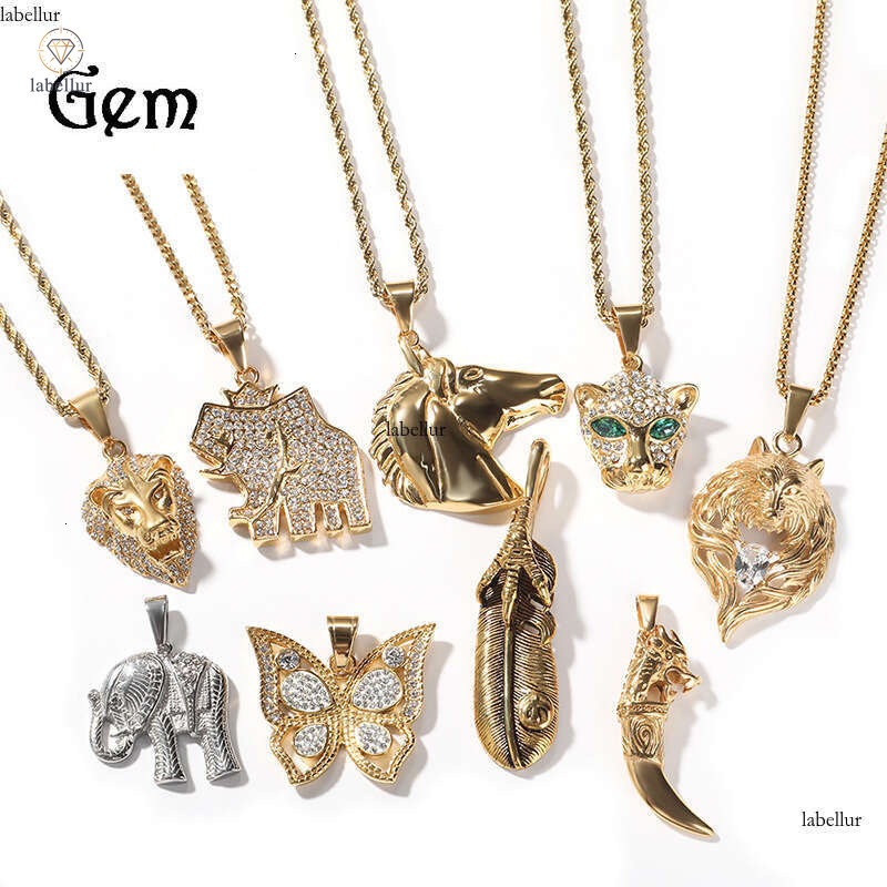 Moissanite Jewelry Hip Hop 925 Sterling Silver 14K Gold Necklace Pendant Real Gold Plated Lion Elephant Butterfly Animal Trendy Versatile Jewelry c