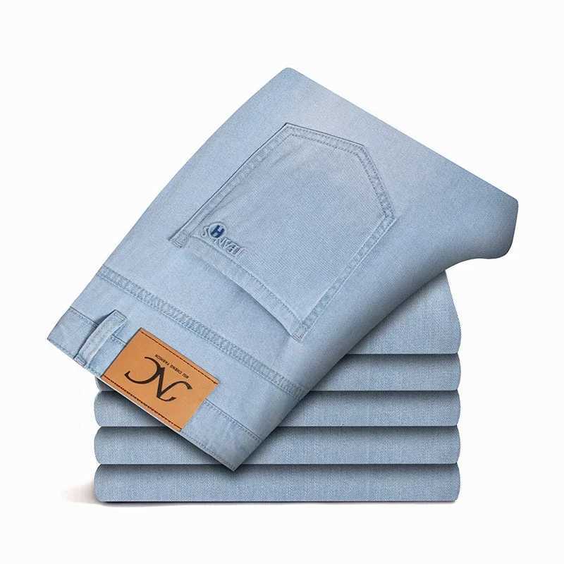 Men's Jeans 2024 New In Summer Thin Business Straight Leg Loose Light White Blue Lyocell Fabric Jeans Men Trousers Men's Casual Long Pants