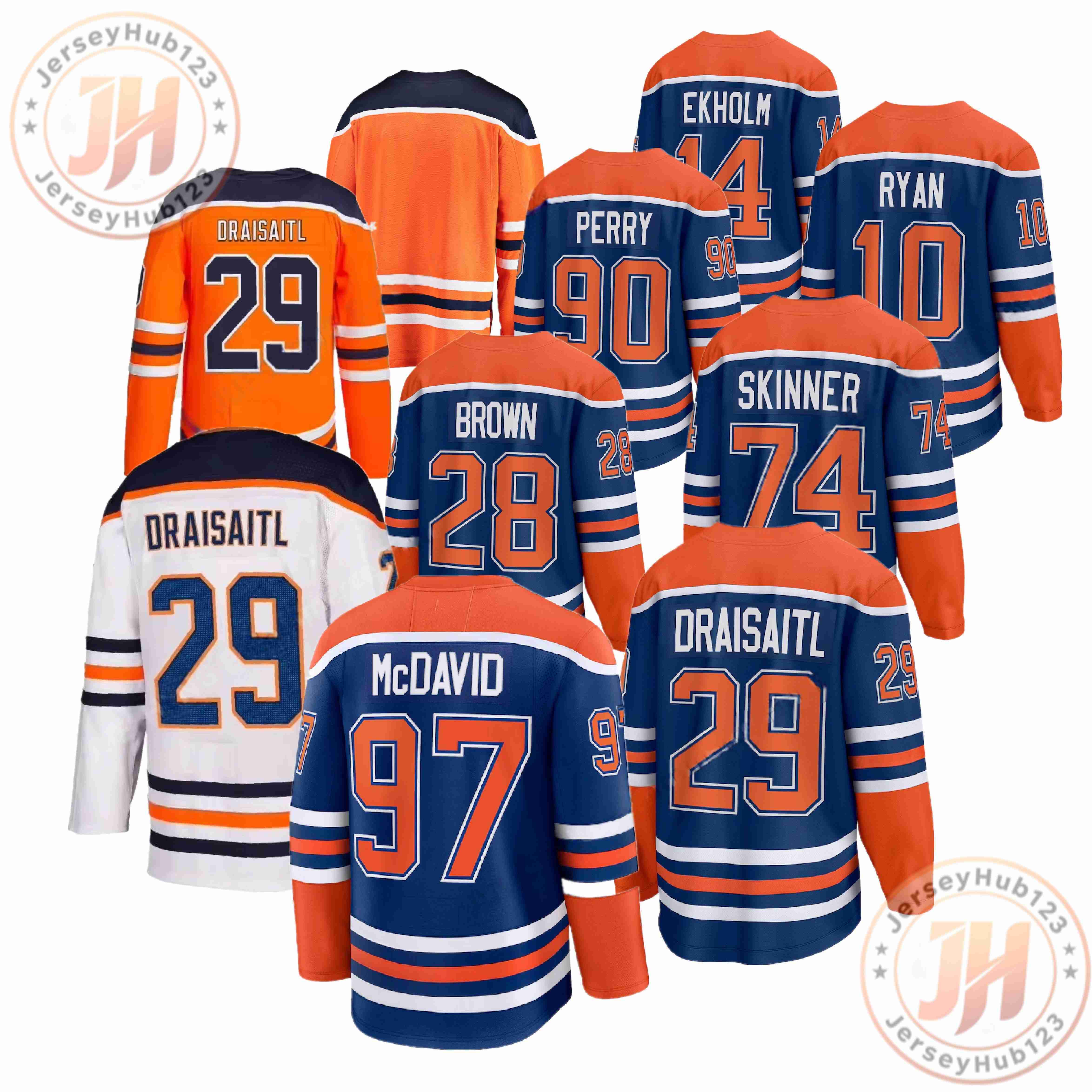 97 Connor McDavid #29 Leon Draisaitl #36 Campbell #93 Hopkins Men's Embroidery Ice Hockey Jersey Orange Wholesale Hockey Uniform