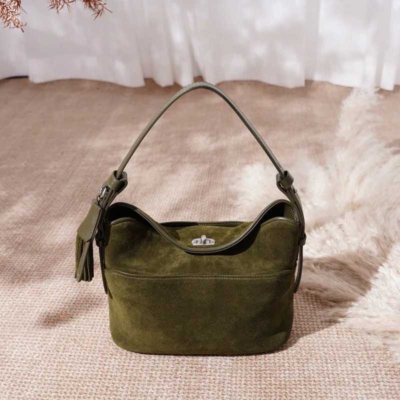 Cross Body New Tote Real Suede Leather Female Crossbody Shoulder Bag High Quality Autumn winter Tassel Design Slouchy Woman Bucket H261016