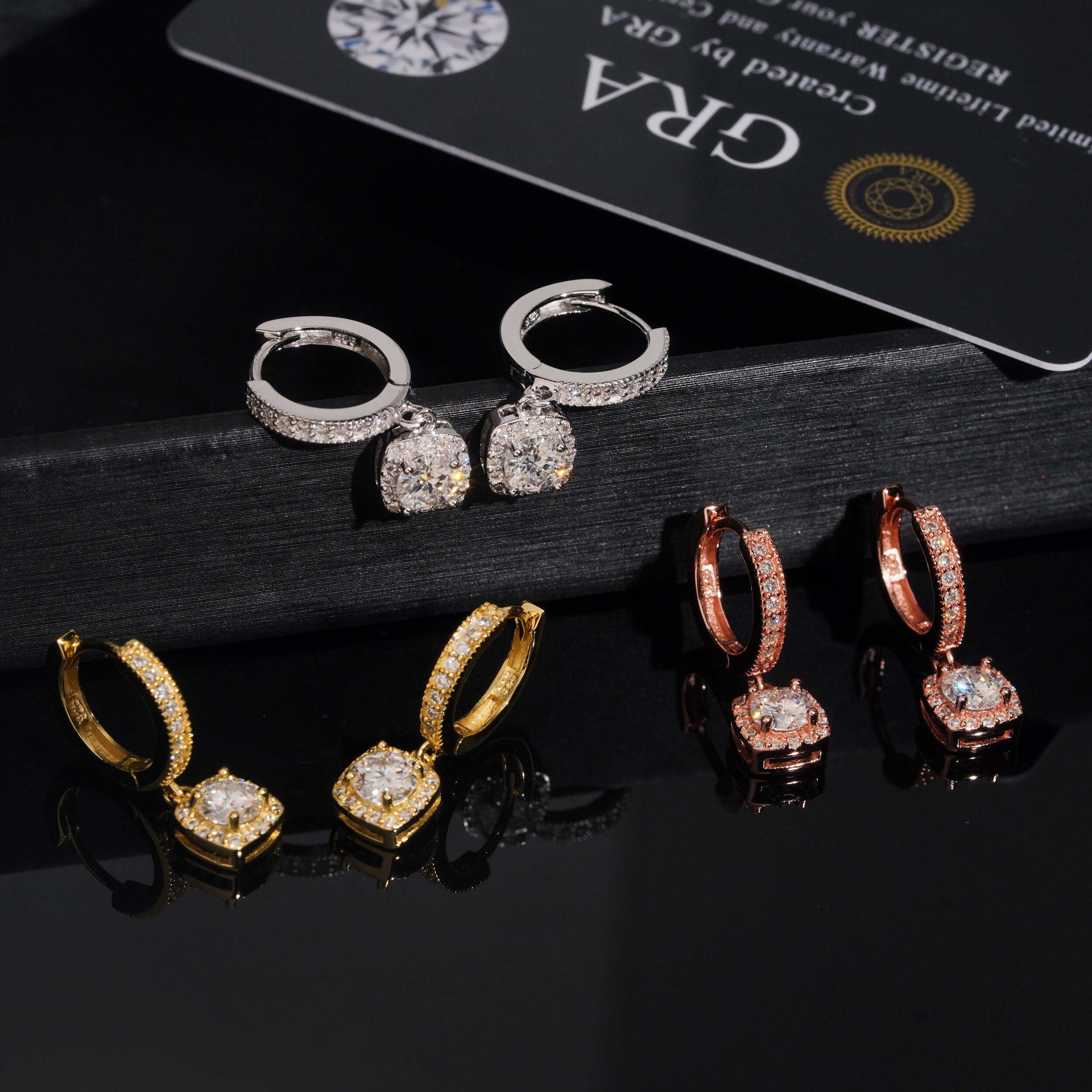 premium S925 silver earrings inlaid with VVS moissanite 1ct 5mm square earrings, direct supply of hip-hop jewelry