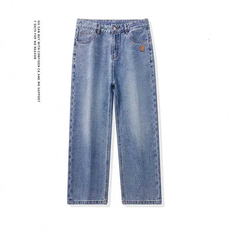 Men's Jeans High Streets Spring Summer Men's Jeans American Retro Baggy Wide Leg Denim Pants Loose Solid Cotton Jeans Male Trendy Trousers