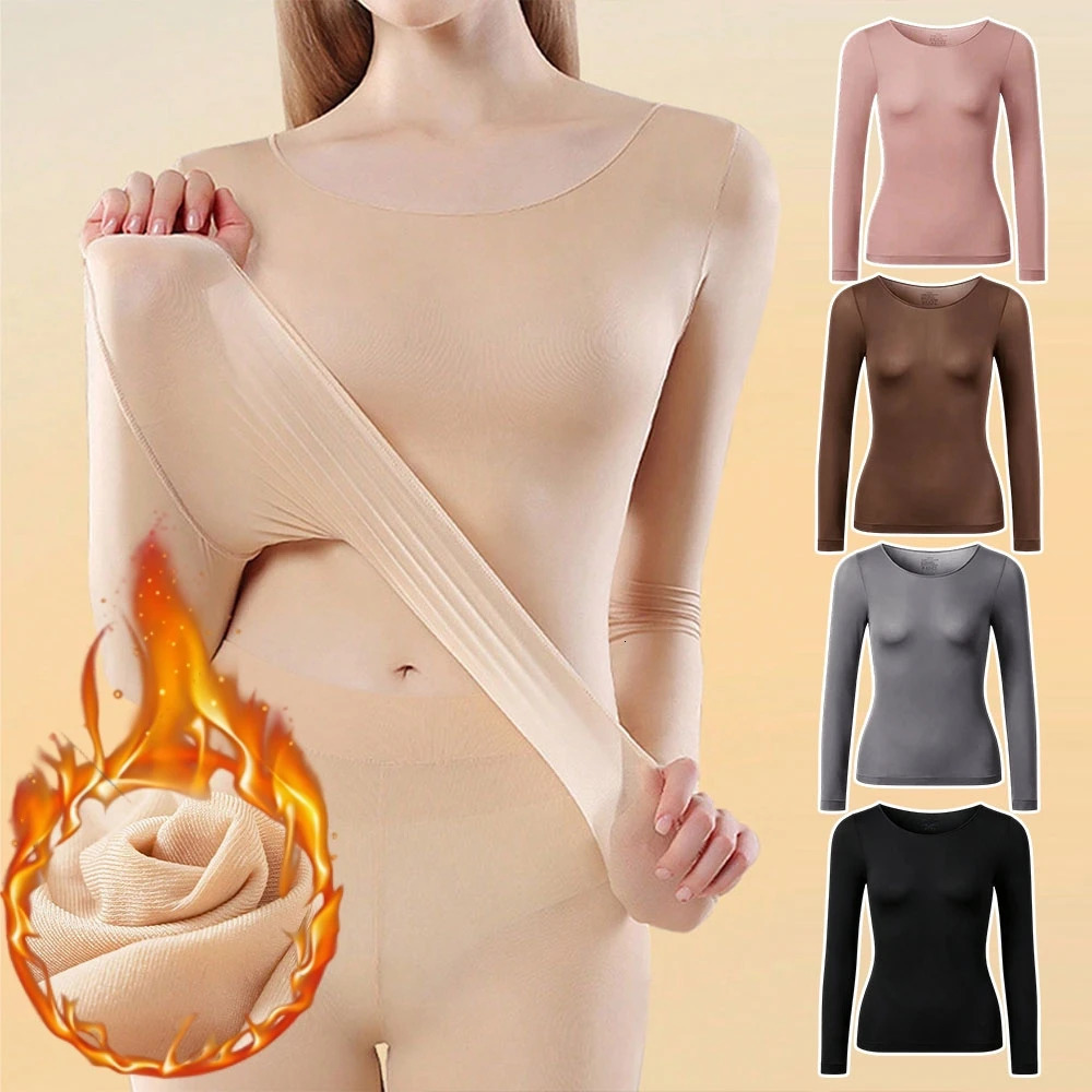 2pc Ultra Thin Thermal Long Sleeve Top Seamless Skin Friendly Warm Base Layer Shirt Elastic Beauty Underwear 261012