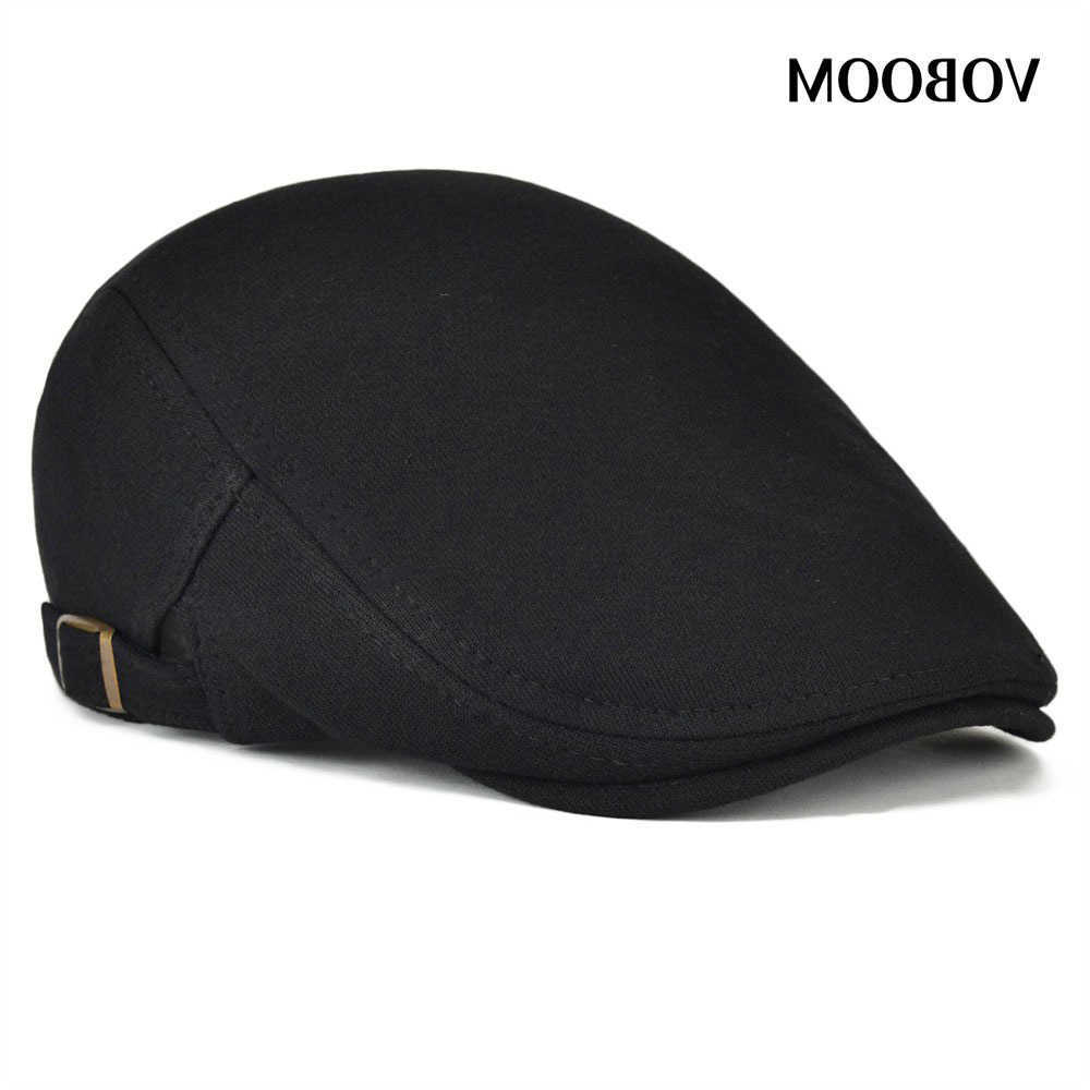 100% VOBOOM Cotton Men Black Flat Ivy Cap Soft Solid Color Gatsby Driving Cabbie Casual Hat Adjustable Newsboy Caps S261016X5GJ