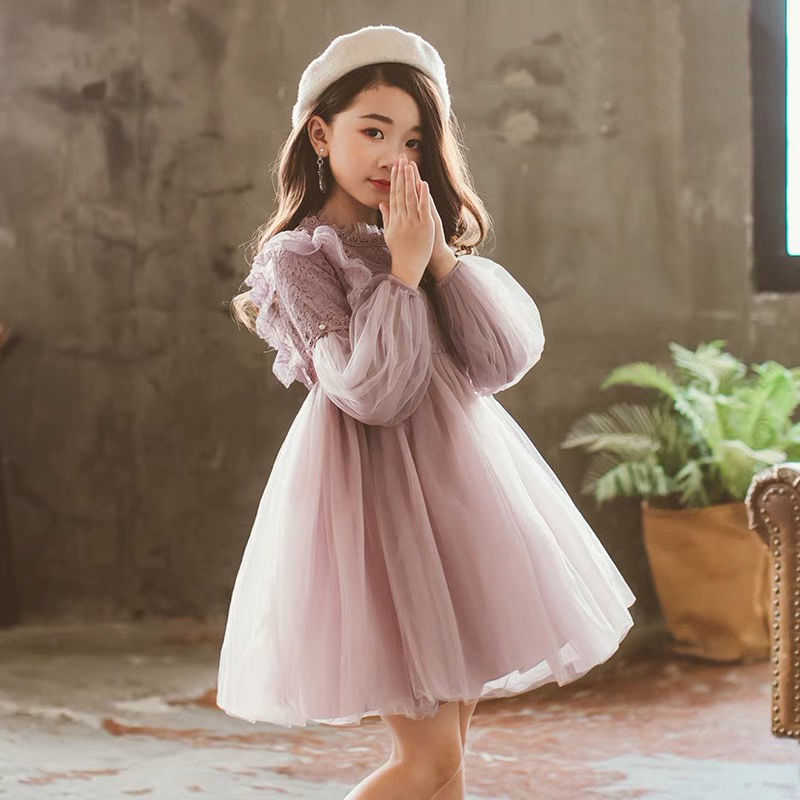 Spring Girls and Autumn New High Quty Korean Style Long Sleeve Lace Puffy Yarn Princess One-piece Dress S261016U9Q5
