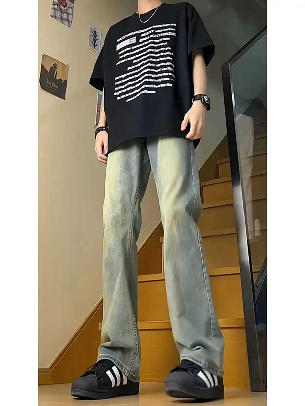 Men's Jeans Retro Blue Men's Slim Fit Straight Leg Jeans mid Waist High Street Style Washed Denim Pants Long-lasting Youth FashionT261016