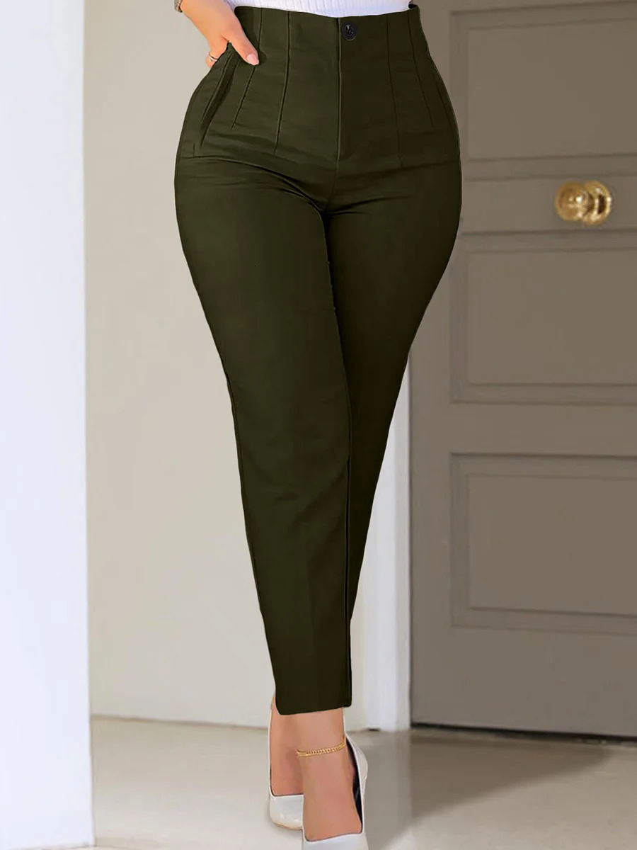 Elegant Women High Waist Suit Pants Solid Color Slim Fit Pencil Trousers Office Workwear Pleated AnkleLength Casual 261015