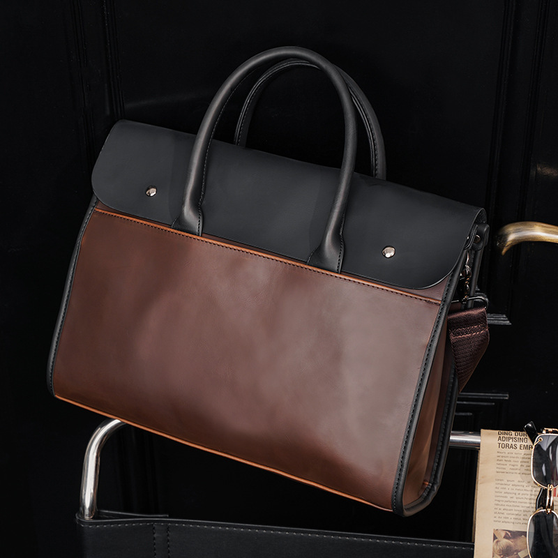 Crazy Horse PU Leather Briefcase Women's Fashion Vintage Office Business OL Shoulder Side 14 Inch Laptop Messenger Portable Bag