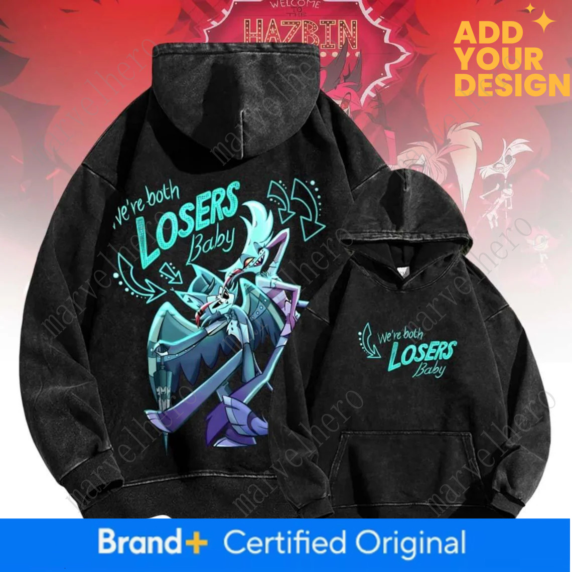Hazbin Hotel Angel Dust Husk Anime Hoodies Men S Women S Clothing Harajuku Washed Streetwear Oversized Long Sleeve Hoodie