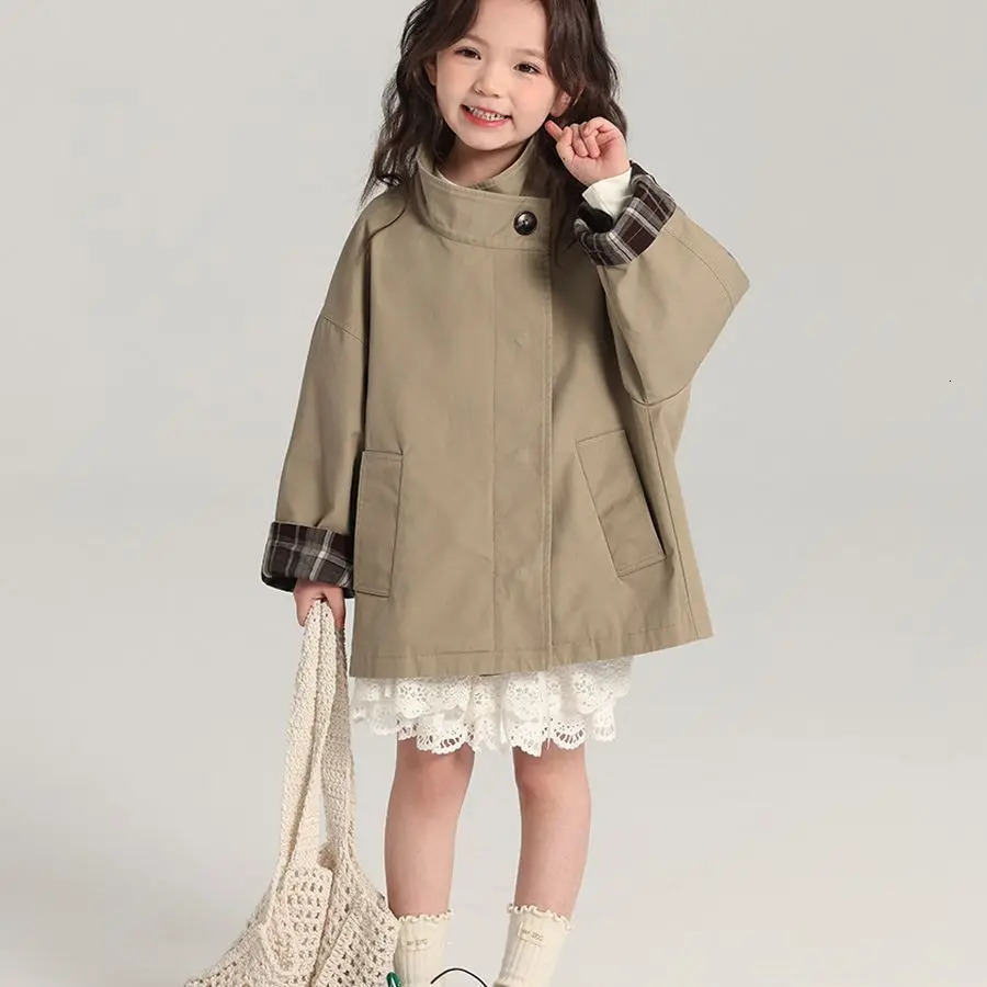 Kids Girls Cotton Teens Spring Autumn Windbreaker Coats Khaki Princess Oversize Coat Medium Long Outerwear Trench Clothes 112Y 261016