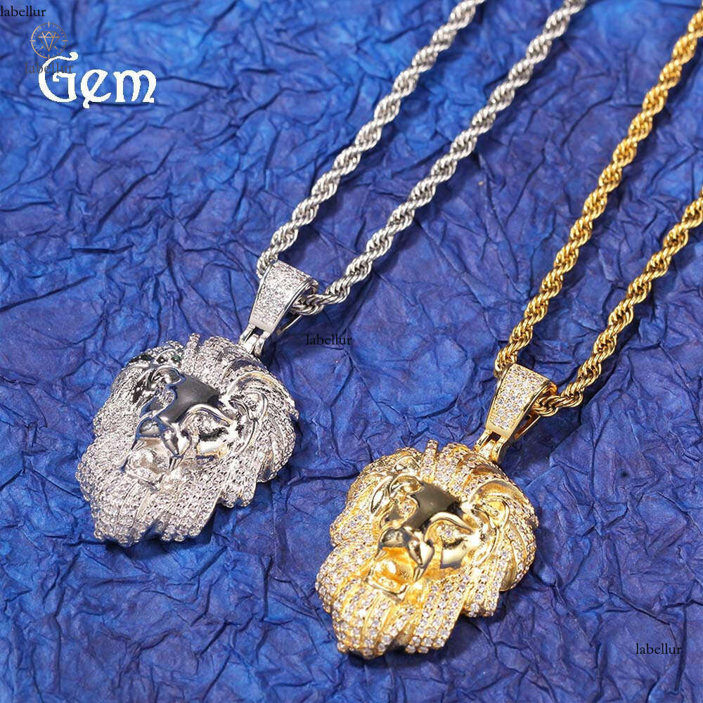 New Personalized 3D Silver Inlaid Moissanite Personality Lion Head Pendant Exaggerated Bold Men's Necklace Wholesale Trend a