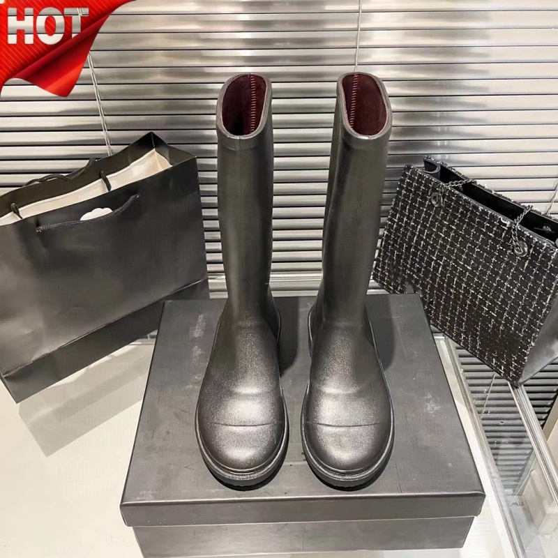 Paris designer hiver nouvelles chaussures longues de luxe bottes de pluie de neige bottes hautes en cuir confortables pour les femmes