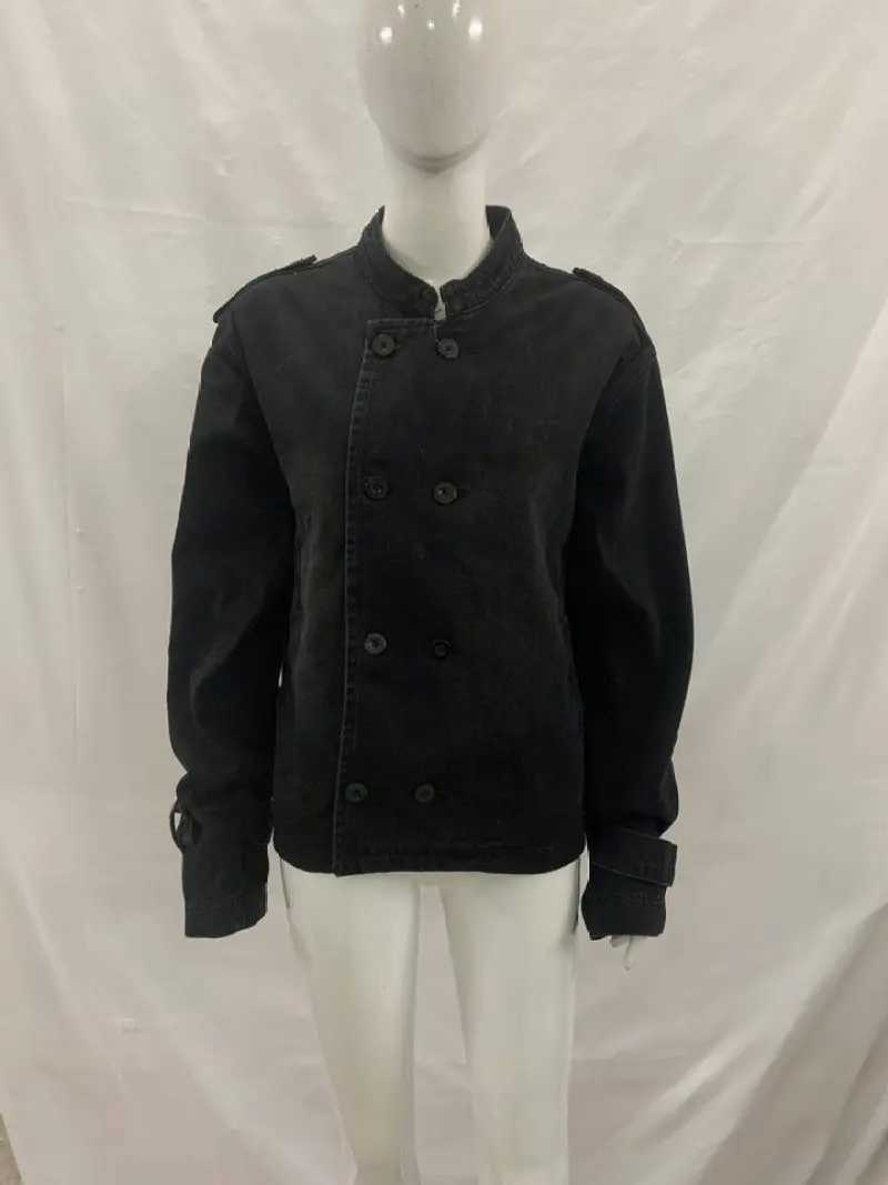 Women Men's Streetwear Jackets Y2K Black Washed Denim Double Breasted Stand Collar Jacket Dark High Street Utility Coat 2026 N261016