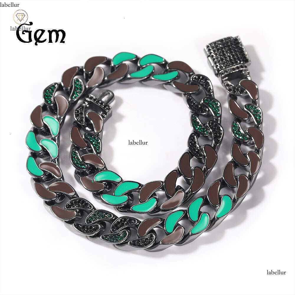 New Alloy Diamond Cuban Chain Moissanite Jewelry Trendy Brand Mixed Color Enamel Hip Hop Men's Necklace b