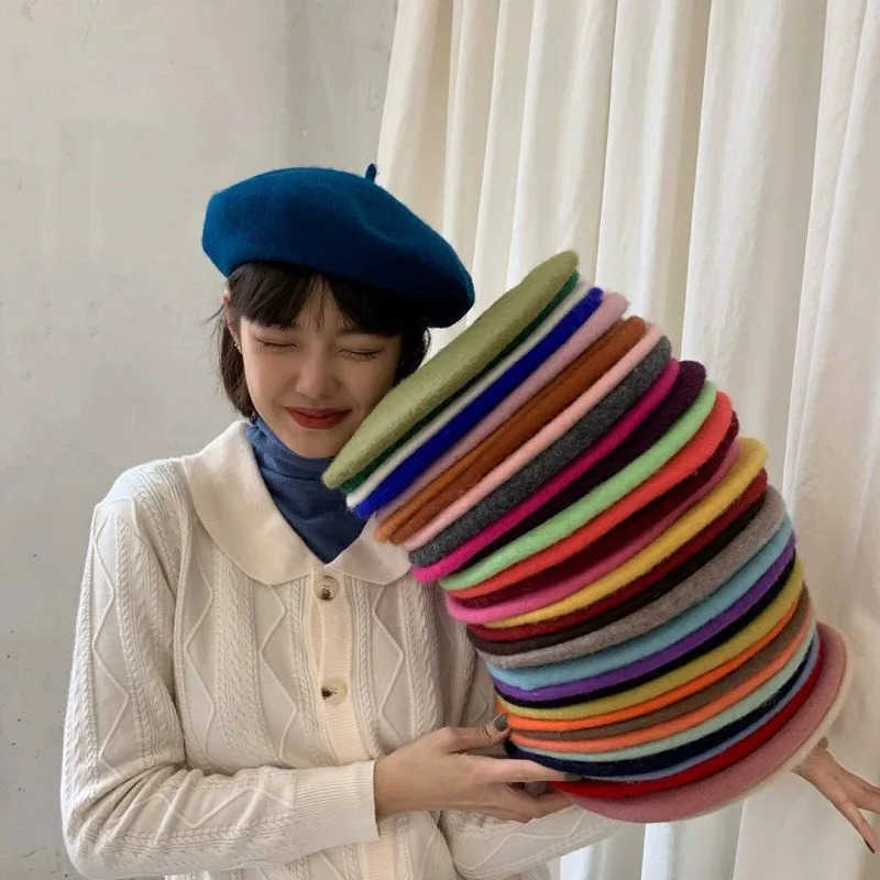 Wool 100% Retro Beret Hat Autumn Winter Women British Hepburn Stylish Artist Painter Hats Thick Warm Woolen Pumpkin Beanies Cap S261016ECPZ