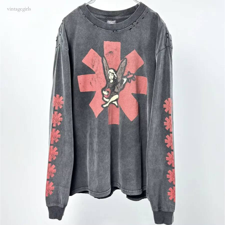 Designer Shirt Men Vintage Black Washed T Shirt Men Women Long Sleeve Tee Tops T Shirts Autumn Graphic Streetwear Y2k Size S-Xl