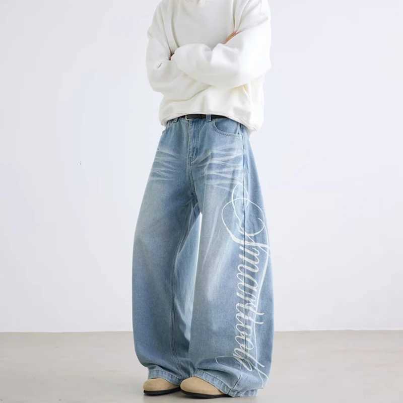 Men's Jeans Autumn Men's Letter Printed Straight-Leg Baggy Jeans Hip Hop Fashion Washed Denim Pantalones American Retro Y2K Streetwear Jea