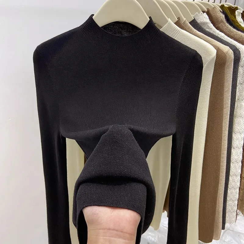 2025 Solid Slim Pullovers Autumn Winter Warm Turtleneck Sweater Korean Knitted Jumpers Tops Casual Base Layer Women Pullover 261008