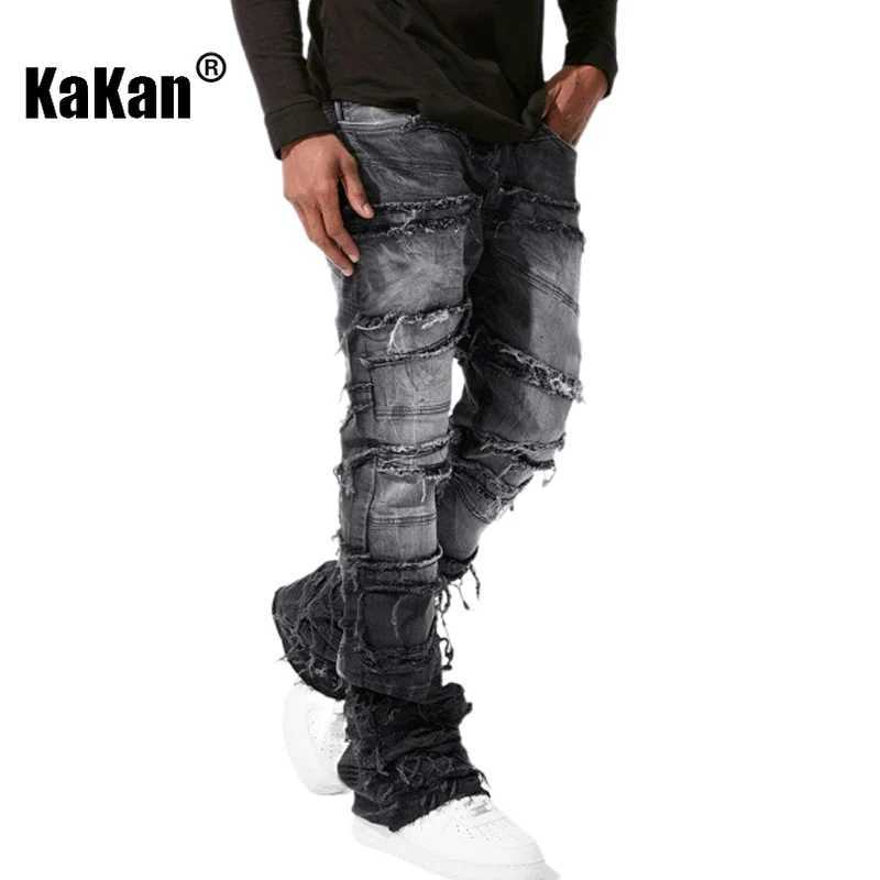 Men's Jeans Kakan - European and American Men's Elastic Patch Long Jeans High-quality Straight Leg New JeansT261016